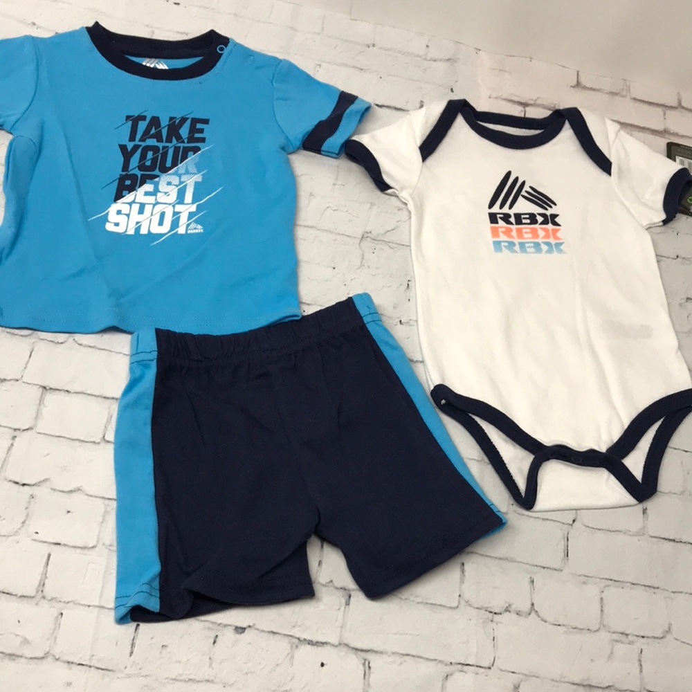 Baby boys 3 pc shorts set 12 month blue T-shirt bodysuit RBX